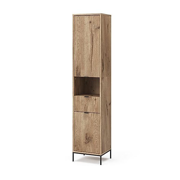 Vicco Badschrank Eliza Viking Oak 40 x 190 cm mit Tür und Schublade günstig online kaufen