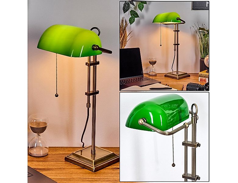 hofstein Tischleuchte Tischlampe aus Metall/Glas in Altmessing/Grün/Weiß, o günstig online kaufen