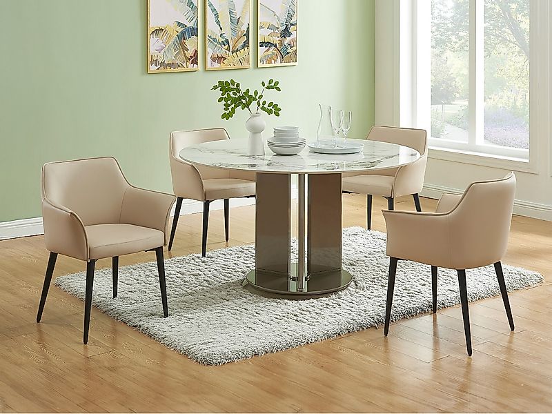 Stuhl mit Armlehnen 6er-Set - Kunstleder & schwarzes Metall - Beige - MIALO günstig online kaufen