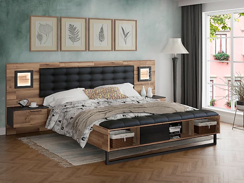 FORTE Bettanlage "Jakobina, Made in Europe, viel Stauraum/ Regale, Nachttis günstig online kaufen