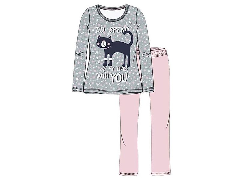 Schlafanzug Pyjama mit verschiedenen Katzenmotiven Katze Meow günstig online kaufen