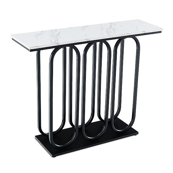 Costway Konsolentisch mit Marmoroptik & Metallgestell Weiß & Schwarz günstig online kaufen