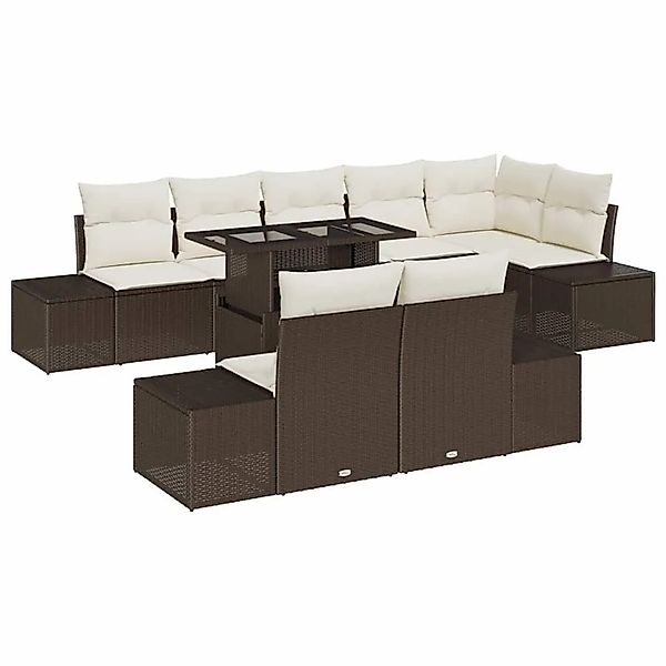 vidaXL Gartensofa-set mit Kissen 9-Tlg Braun und Creme Poly-Rattan 3349204 günstig online kaufen
