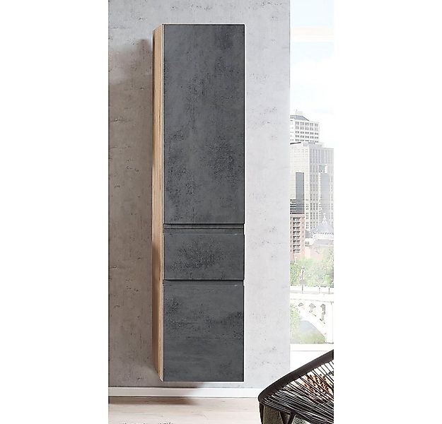 Lomadox Hochschrank VASTO-03-CONCRETE Badezimmer 40cm in Wotan Eiche Nb. mi günstig online kaufen