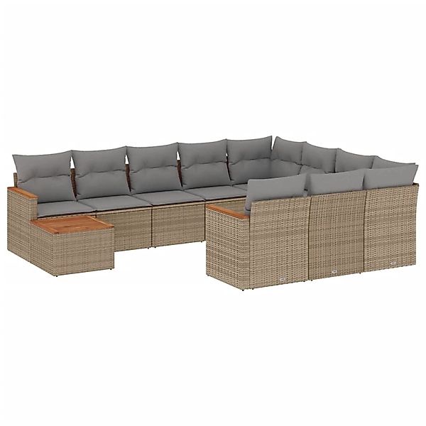 vidaXL 11-Tlg Garten-Sofagarnitur mit Kissen Beige Poly Rattan 3258769 günstig online kaufen