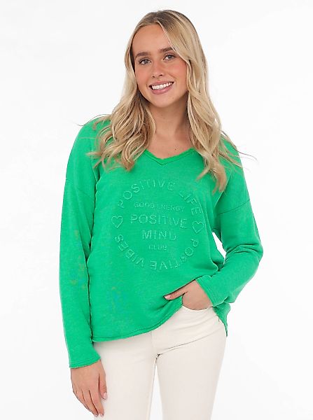 Zwillingsherz Sweatshirt "Positive Mind" ausgefranster V-Ausschnitt, Used L günstig online kaufen