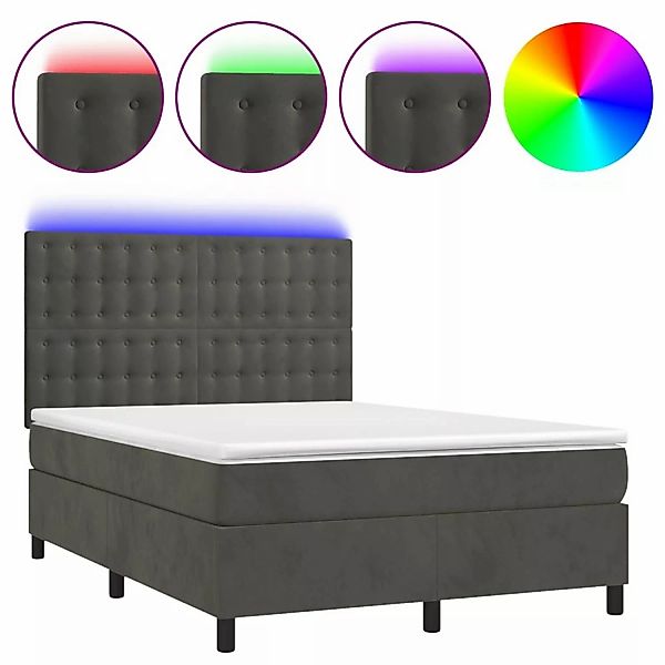 vidaXL Boxspringbett mit Matratze & LED Dunkelgrau 140x190 cm Samt1399784 günstig online kaufen