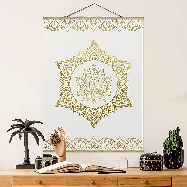 Stoffbild Mandala mit Posterleisten - Hochformat Mandala Lotus Illustration günstig online kaufen