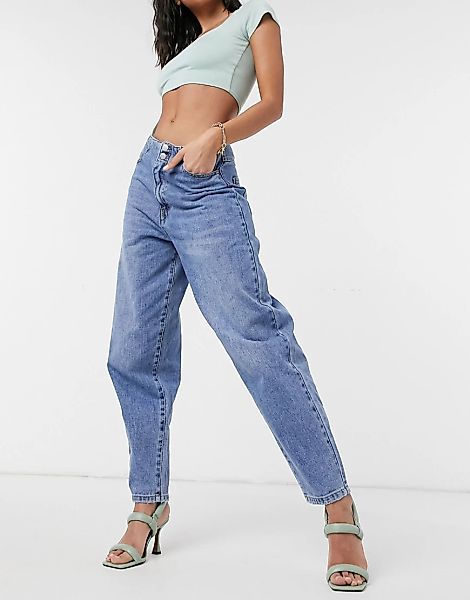 Vero Moda – Baggy-Jeans in Blau mit hohem Bund und schmal zulaufendem Bein günstig online kaufen