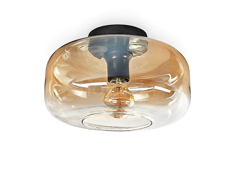 hofstein Deckenleuchte runde Deckenlampe aus Metall/Glas in Schwarz/Bernste günstig online kaufen