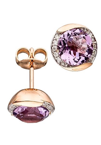 JOBO Paar Ohrstecker "Ohrringe mit Amethyst und 20 Diamanten", rund 585 Ros günstig online kaufen