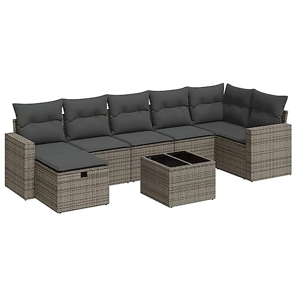 vidaXL 8-Tlg Garten-Sofagarnitur mit Kissen Grau Poly Rattan 3325416 günstig online kaufen