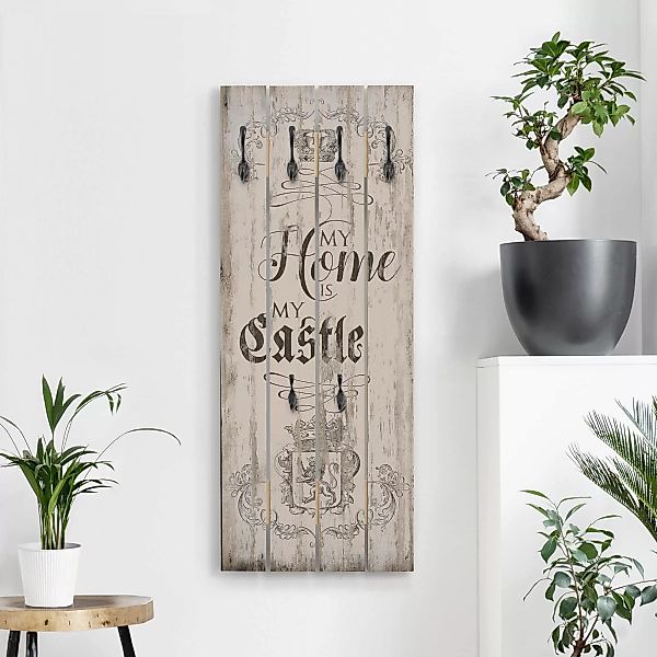 Wandgarderobe Holzpalette Spruch My Home is my Castle günstig online kaufen