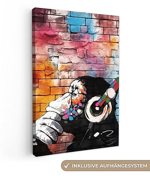 OneMillionCanvasses® Leinwandbild Graffiti - Affe - Bunt - Kopfhörer - Kuns günstig online kaufen