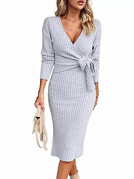 FIDDY Jerseyrock Damen Sexy Pulloverkleid V-Ausschnitt Vertikale Streifen E günstig online kaufen