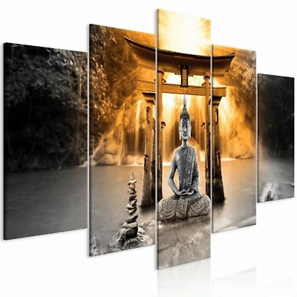 artgeist Wandbild Buddha Smile (5 Parts) Wide Orange mehrfarbig Gr. 200 x 1 günstig online kaufen