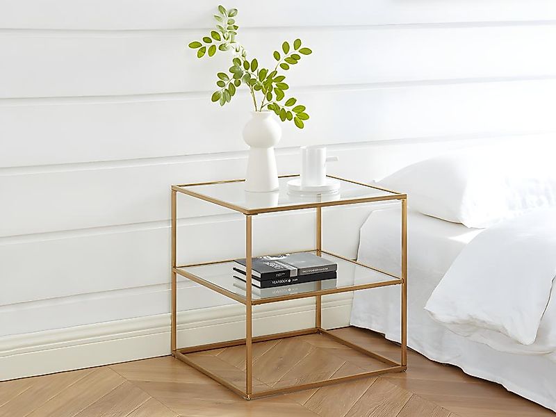 2er-Set Nachttische mit 1 Ablage - Glas & Stahl - Goldfarben - KOHANA günstig online kaufen