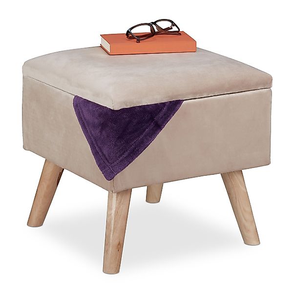 relaxdays Polsterhocker Samthocker mit Stauraum, Creme günstig online kaufen