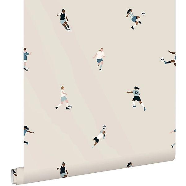 ESTAhome Tapete Fußballspielerinnen Beige 50 x 900 cm günstig online kaufen