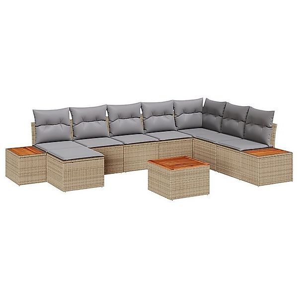 vidaXL Loungesofa 9-teiliges Garten Sofa Set mit Kissen Beige Poly Rattan, günstig online kaufen
