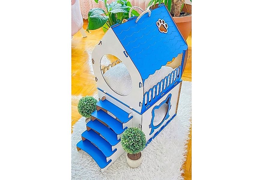 Jungengel Katzenliege 2-stöckiges Katzenhaus mit Treppe & Fenster aus Holz, günstig online kaufen