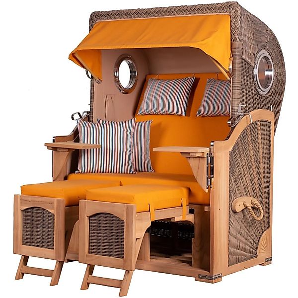 bene,iving Strandkorb Komplettset Ammersee Teak Bullauge PE Grau Modell 586 günstig online kaufen