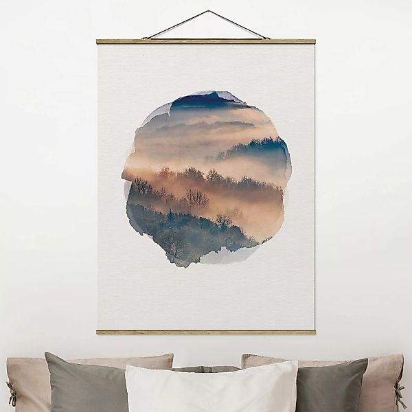 Stoffbild Landschaft mit Posterleisten - Hochformat Wasserfarben - Nebel be günstig online kaufen