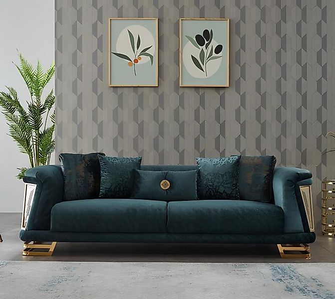 JVmoebel Sofa Dreisitzer Sofa 3 Sitzer Stoffsofa Polstersofa Couch Blau Mod günstig online kaufen