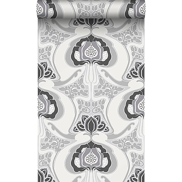 Origin Wallcoverings Tapete Jugendstil-Blumenmuster Schwarz und Grau 53 cm günstig online kaufen