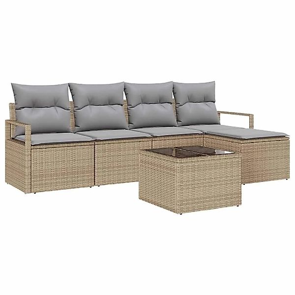vidaXL Sofa Set mit Kissen 6-Tlg Beige und Hellgrau Poly-Rattan 3355019 günstig online kaufen