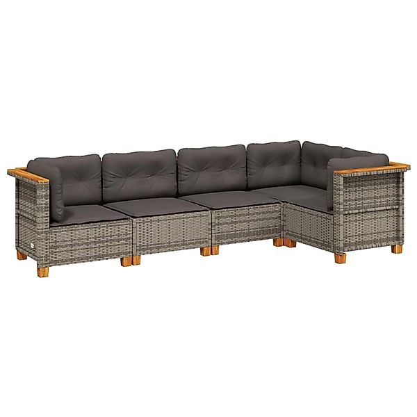 vidaXL 5-Tlg Garten-Sofagarnitur mit Kissen Grau Poly Rattan 3261810 günstig online kaufen