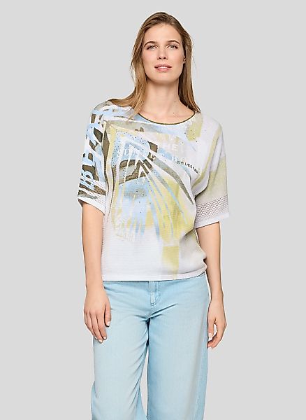 Rabe Strickpullover 3/4-Ärmel mit floralem Muster und Glitzersteinen günstig online kaufen