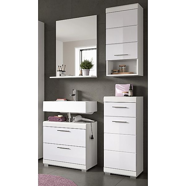 Inn.Furn Badmöbel-Set in Weiß Hochglanz 4-teilig mit Stauraum Shawn günstig online kaufen