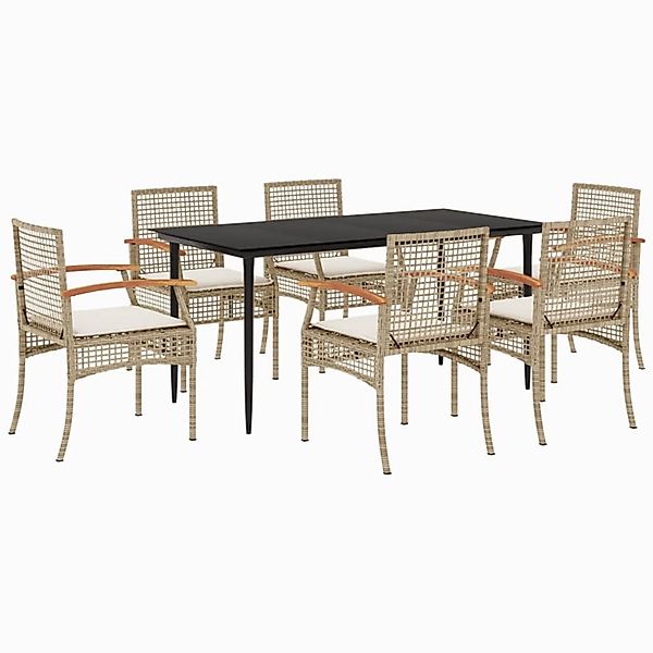 vidaXL 7-Tlg Garten-Essgruppe mit Kissen Beige Poly Rattan 3213628 günstig online kaufen
