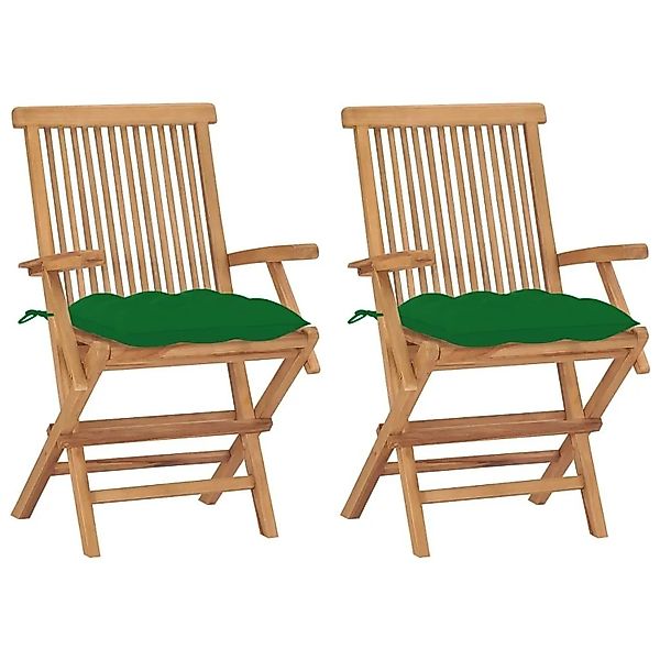 vidaXL Gartenstühle mit Grünen Kissen 2 Stk Massivholz Teak 3062507 günstig online kaufen