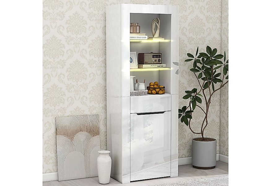 STILVORA Vitrine mit Glasboden,Aufbewahrungsschrank Standvitrine mit LED-Be günstig online kaufen