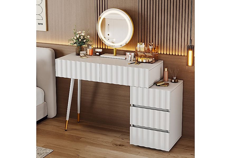 i@home Schminktisch mit LED-Spiegel, 5 Schubladen, Weiß, 100×40×127 cm (Sch günstig online kaufen