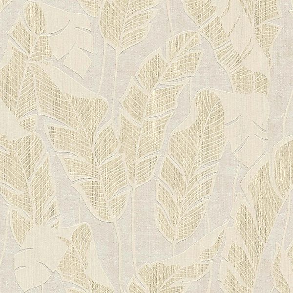 Bricoflor Vliestapete Palmenblätter in Gold Creme Elegante Tapete mit Feder günstig online kaufen