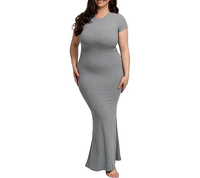 cfab by creamy fabrics Jerseykleid Ribbed T-Shirt Maxikleid-Grey Melange-L günstig online kaufen