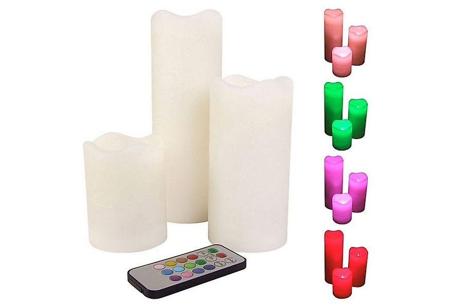 BURI Tafelkerze 3er-Set LED-Wachskerzen mit Farbwechsler & Fernbedienung fl günstig online kaufen