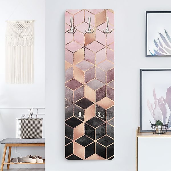 Wandgarderobe Rosa Grau goldene Geometrie günstig online kaufen