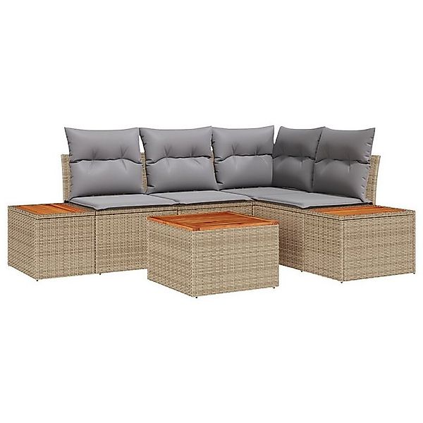 vidaXL Loungesofa 5-teiliges Garten-Sofa-Set mit Kissen Beige Poly Rattan, günstig online kaufen