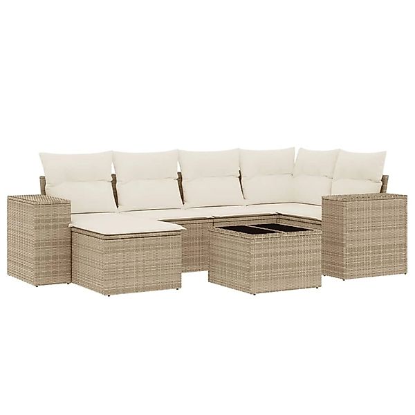 vidaXL 7-Tlg Garten-Sofagarnitur mit Kissen Beige Poly Rattan 3255205 günstig online kaufen