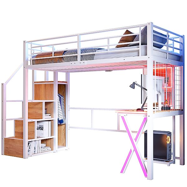 TavilaEcon Hochbett mit Ambientelicht, Ablageleiter, Schreibtisch günstig online kaufen