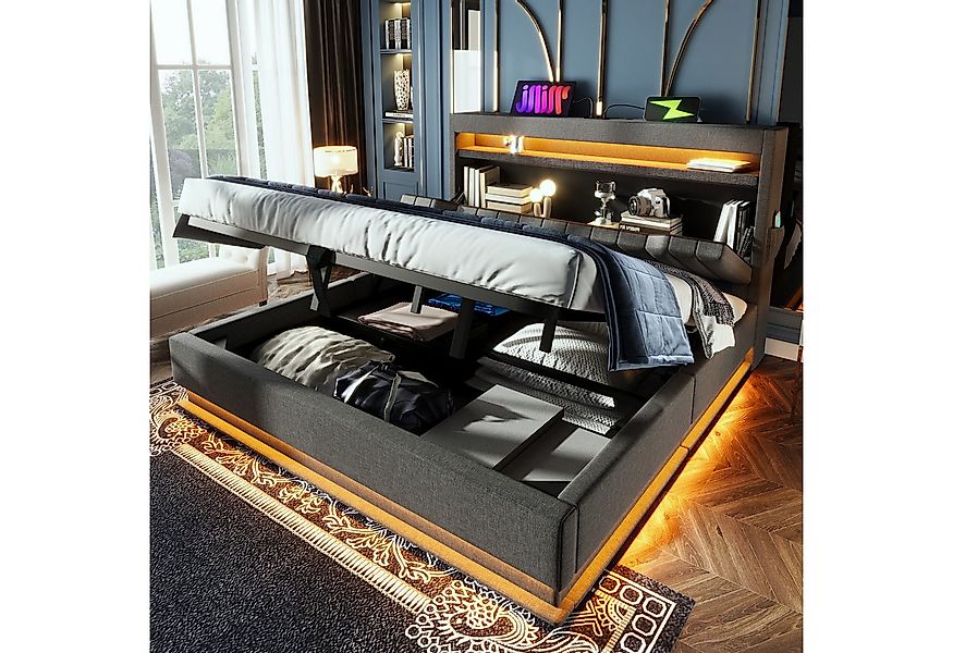 REDOM Polsterbett Bequeme Betten mit Stauraum und LED-Beleuchtung (Struraum günstig online kaufen