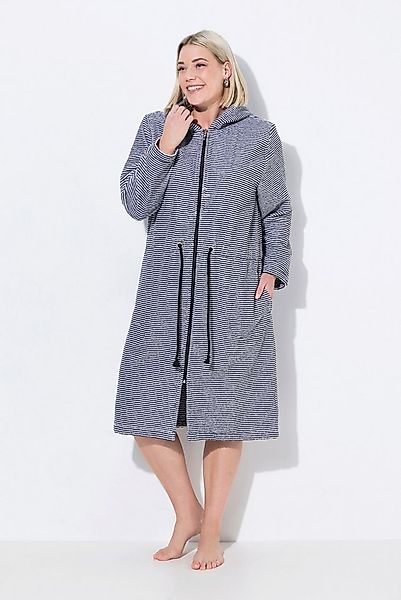 Ulla Popken Bademantel Bademantel Ringel Kapuze Frottee Taschen, Lang, Mate günstig online kaufen