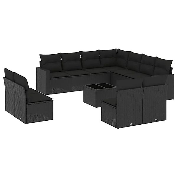 vidaXL 12-Tlg Garten-Sofagarnitur mit Kissen Schwarz Poly Rattan 3251472 günstig online kaufen