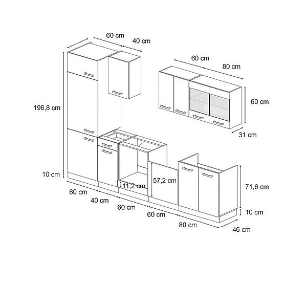 Vicco Küchenzeile R-Line, Schwarz Beton/Anthrazit, 300 günstig online kaufen