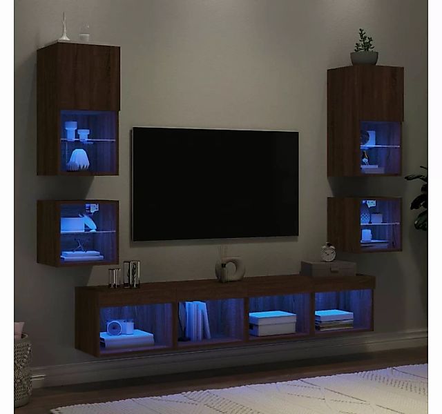 vidaXL TV-Schrank 8-tlg. Wohnwand mit LED-Beleuchtung Braun Eichen-Optik (8 günstig online kaufen
