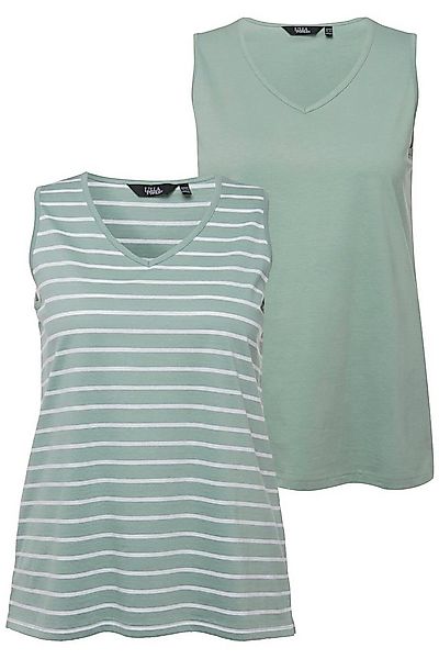 Ulla Popken Longtop Top 2er-Pack Ringel/uni V-Ausschnitt ärmellos (2-tlg) günstig online kaufen
